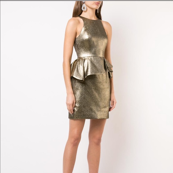 HALSTON HERITAGE BNWT gold peplum dress. - Picture 2 of 7